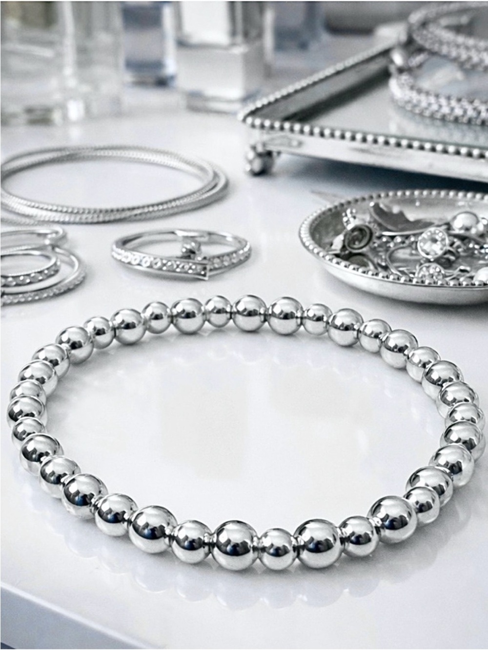 Lux Variegated Sterling Silver Bead Bracelet Hand Crafted 7”